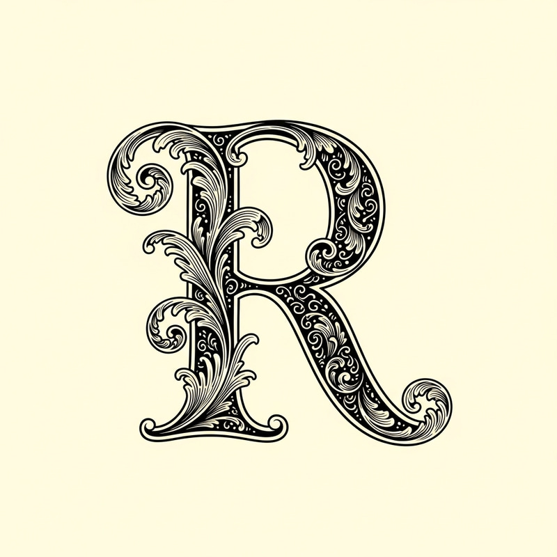 Elegant Letter R in Old-world Romantic Style