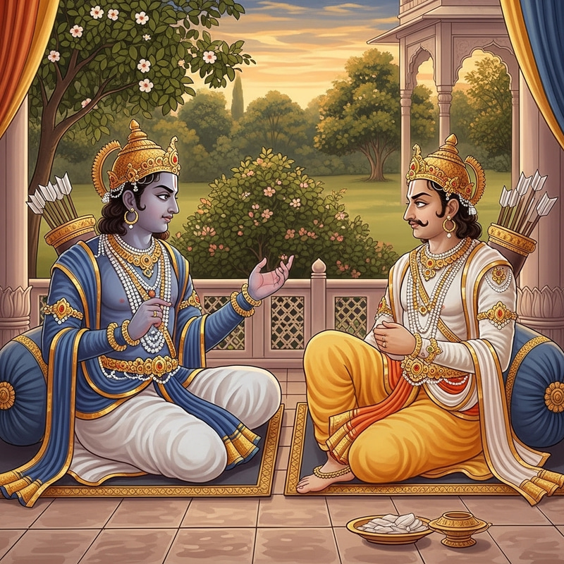 Ram and Vibhishan in Ramayan: Illustration of a Crucial Scene