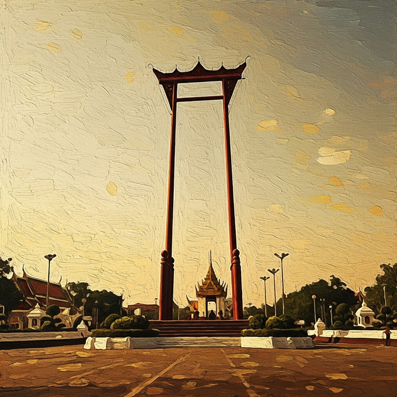 Oil Painting of The Giant Swing, Bangkok, Reign of King Rama 2 Oil Painting of The Giant Swing, Bangkok, Reign of King Rama 2