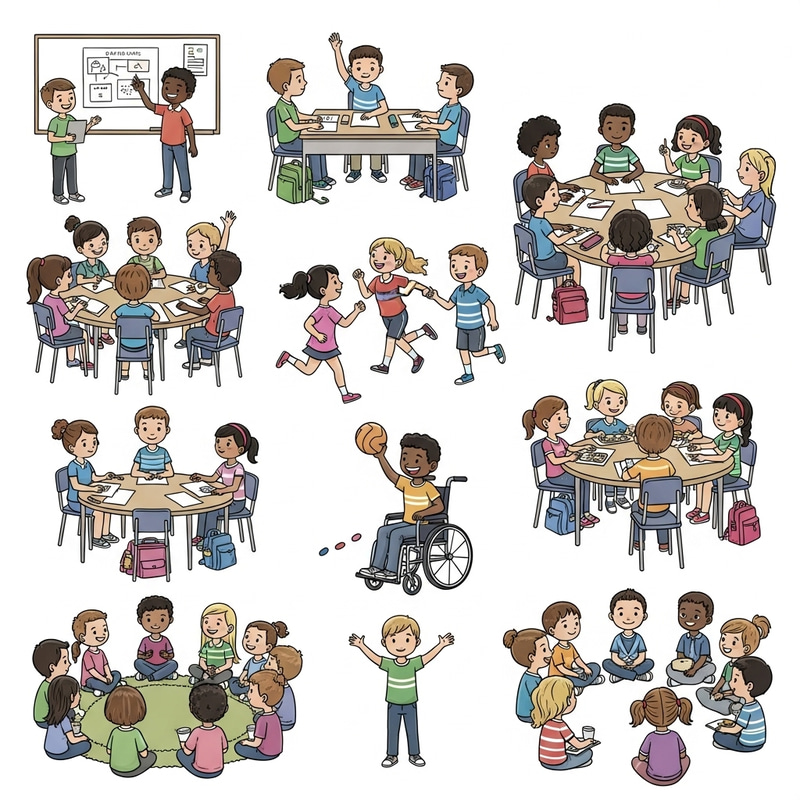 Diverse Group of Children in a Variety of Educational and Daily Life Scenarios Diverse Group of Children in a Variety of Educational and Daily Life Scenarios