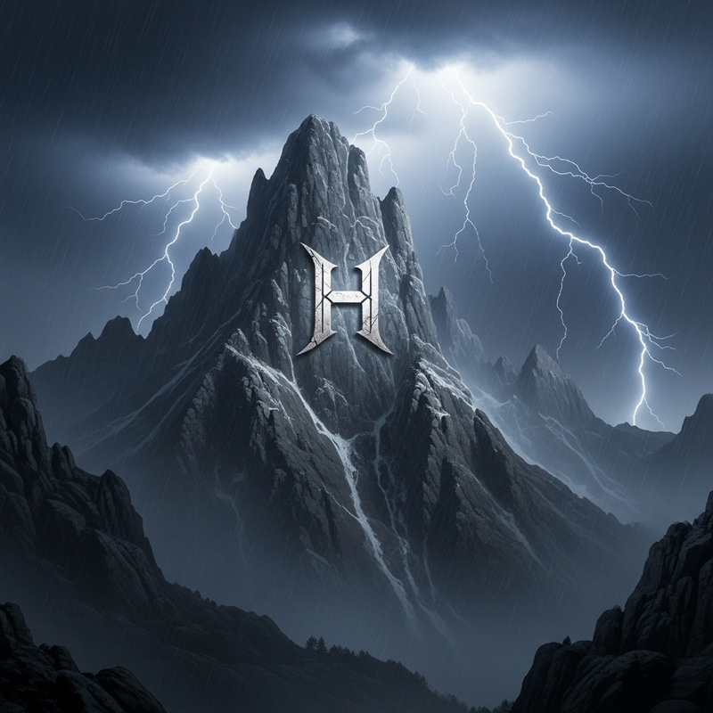 Majestic Mountain in Thunderstorm | 'H' Logo Enigma Majestic Mountain in Thunderstorm | 'H' Logo Enigma