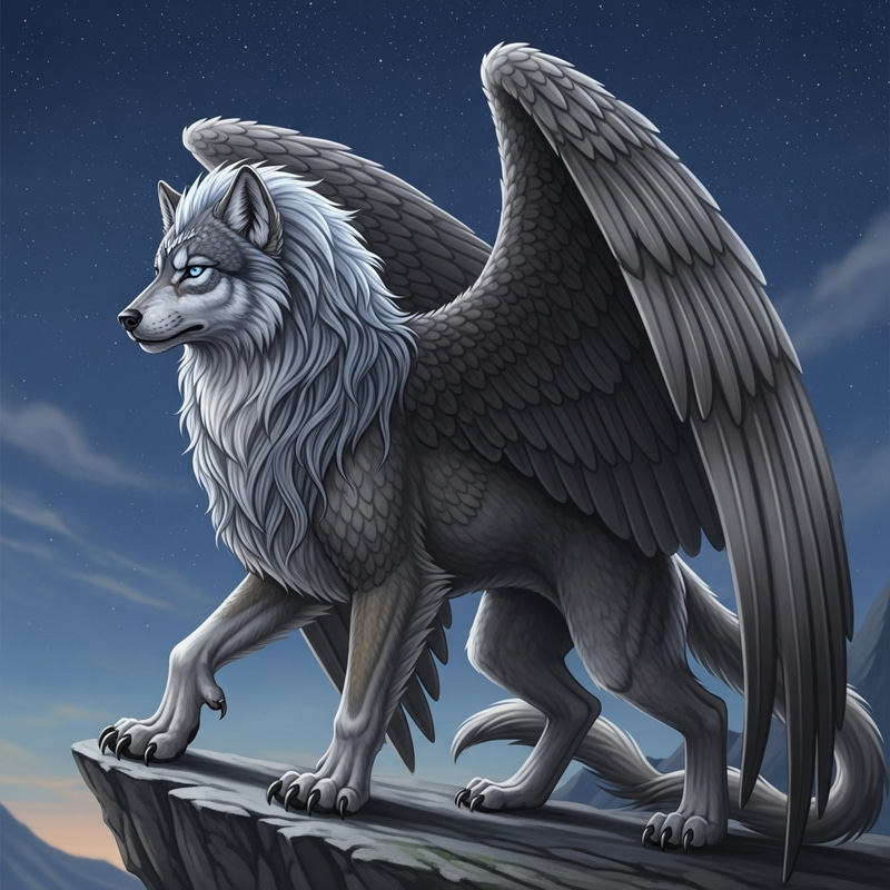 Majestic Wolf Griffin: Mythical Creature Artwork Majestic Wolf Griffin: Mythical Creature Artwork