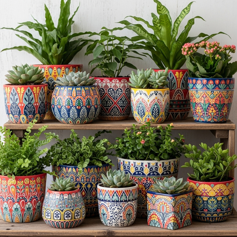 Bohemian Style Plant Pots in Vivid Colors | Nature-Inspired Designs