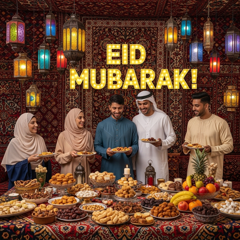 Eid Mubarak Feast: Colorful Celebration with Gracious Hosts Eid Mubarak Feast: Colorful Celebration with Gracious Hosts