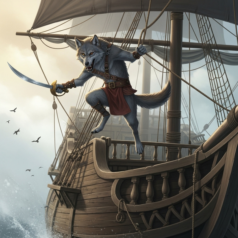 One-Eyed Wolf's Daring Leap from Pirate Ship