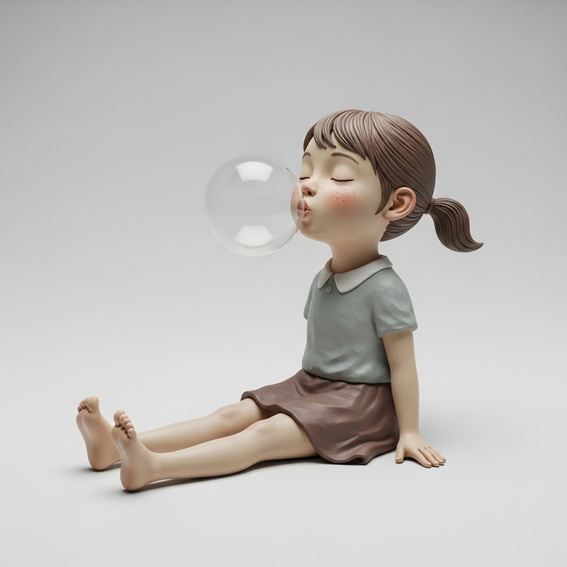 Korean Girl Blowing Bubbles - Clay Sculpture Art Korean Girl Blowing Bubbles - Clay Sculpture Art