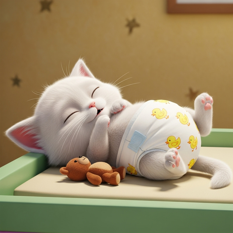 Cute Newborn Kitten in Diapers | Changing Pad Scene Cute Newborn Kitten in Diapers | Changing Pad Scene