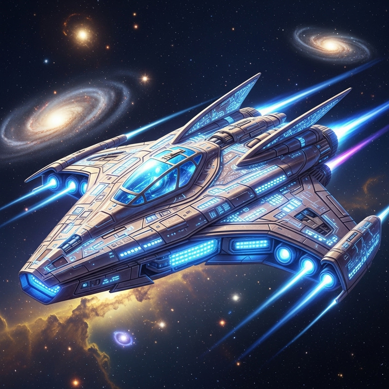Futuristic Spaceship in Stylish Space Fantasy Futuristic Spaceship in Stylish Space Fantasy