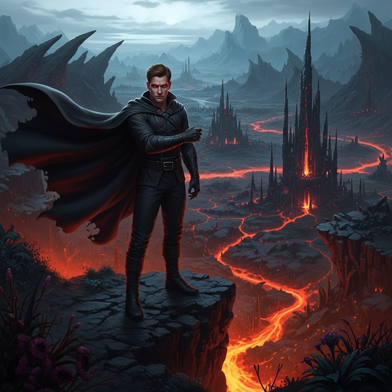 Dark Cloaked Man with Brown Hair and Red Eyes: Overseeing the Underworld