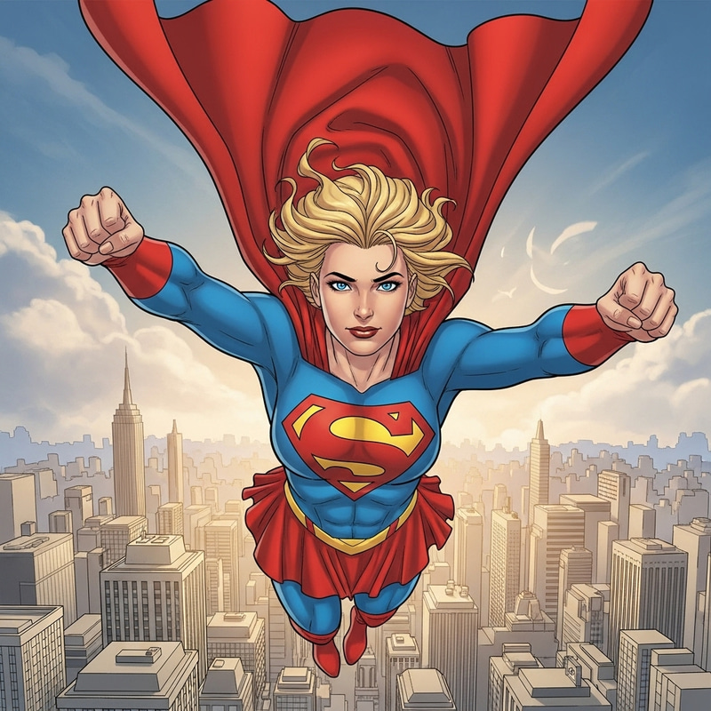 Supergirl Modern Comic Art | Female Superhero Flying