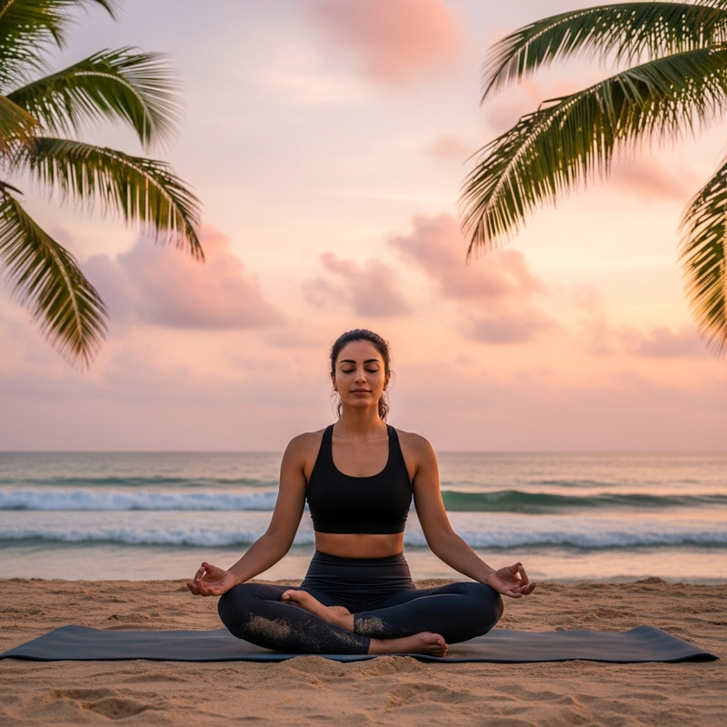 Calming Yoga Woman Practicing Meditation on Beach Calming Yoga Woman Practicing Meditation on Beach