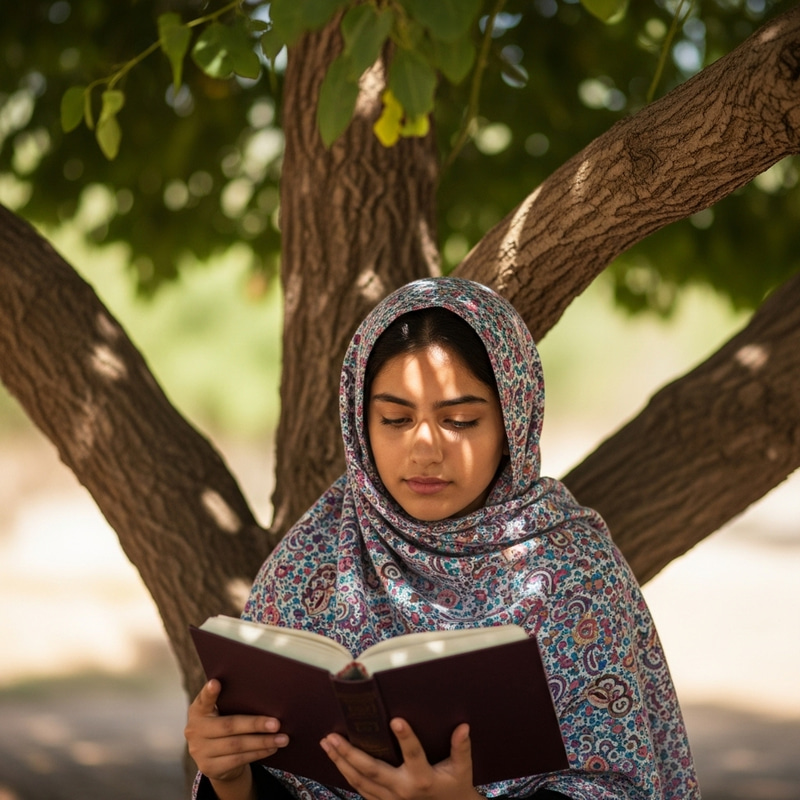 Veiled Girl Reading Outdoors Veiled Girl Reading Outdoors