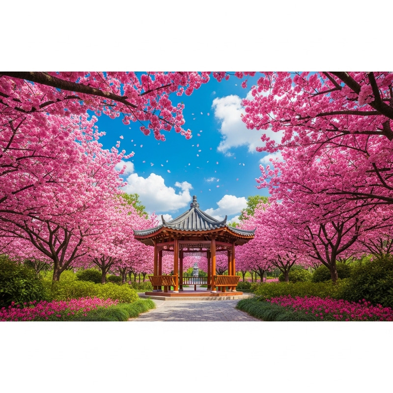Tranquil Sakura Garden with Charming Gazebo Tranquil Sakura Garden with Charming Gazebo