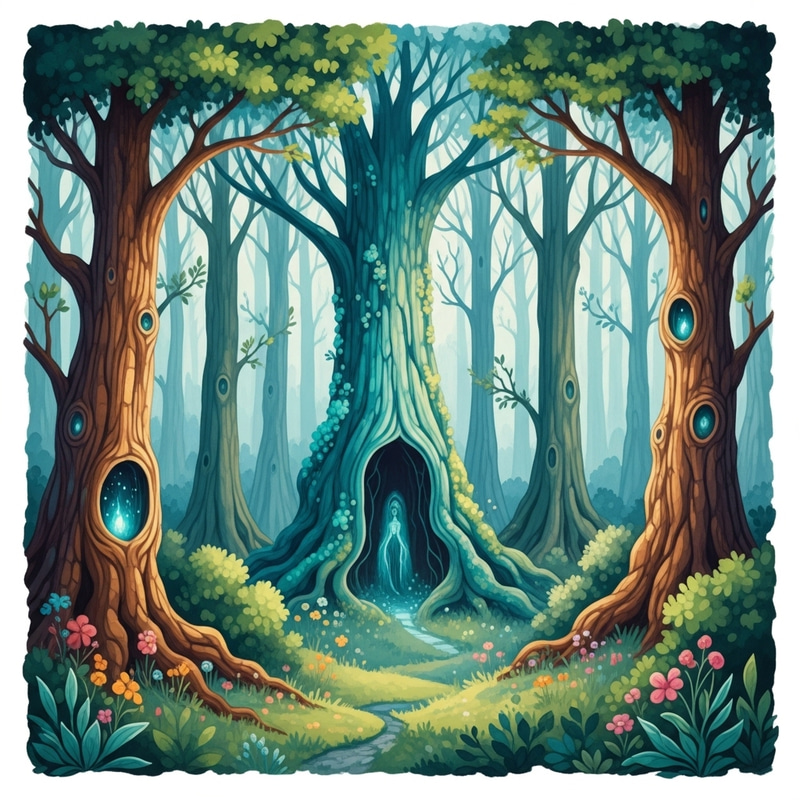 Enchanted Forest in Watercolor: A Magical Landscape Enchanted Forest in Watercolor: A Magical Landscape