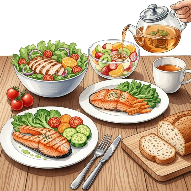 Healthy Meals in Watercolor: Vibrant Dining Art Healthy Meals in Watercolor: Vibrant Dining Art