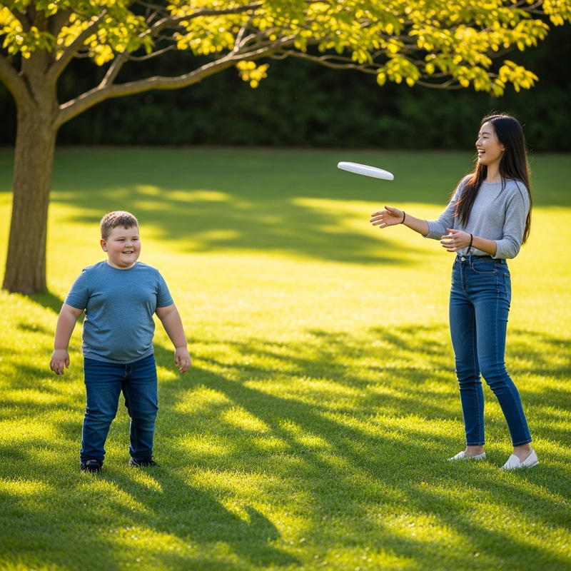 Charming Boy and Towering Girl Playing Outdoors Charming Boy and Towering Girl Playing Outdoors