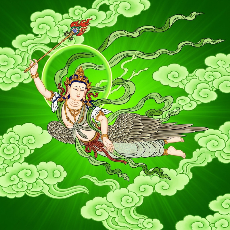 Dunhuang Style Heavenly Beings Art | Vivid Green Clouds & Ribbons