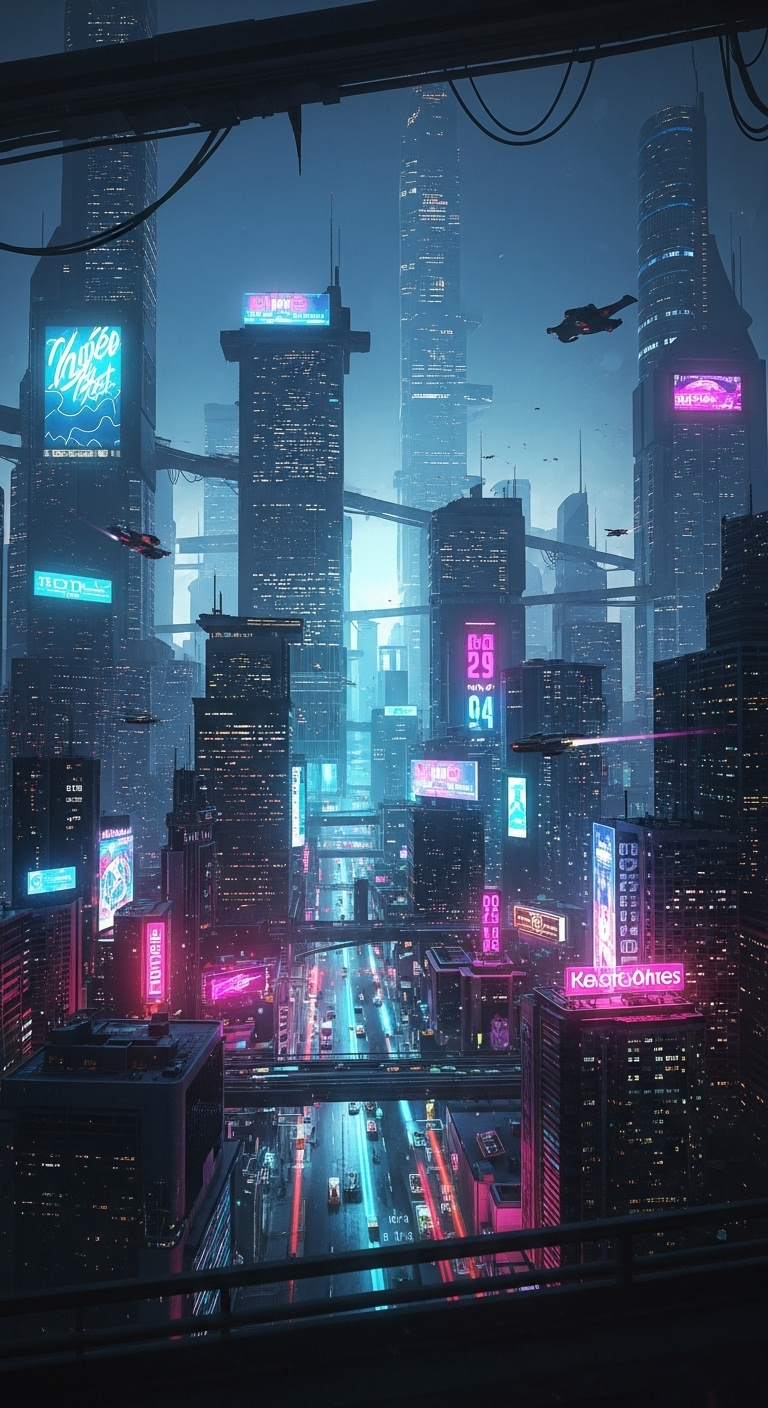 Futuristic Cyberpunk Cityscape: A Neon-Lit Urban Dystopia