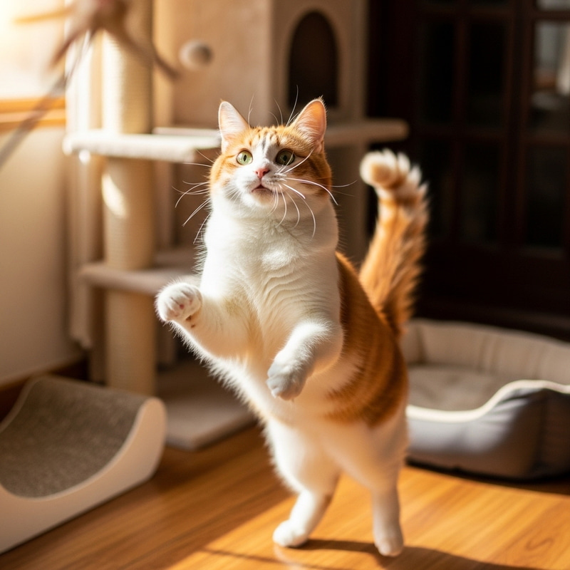 Playful Cat Jumping - Cute Domestic Feline Playful Cat Jumping - Cute Domestic Feline