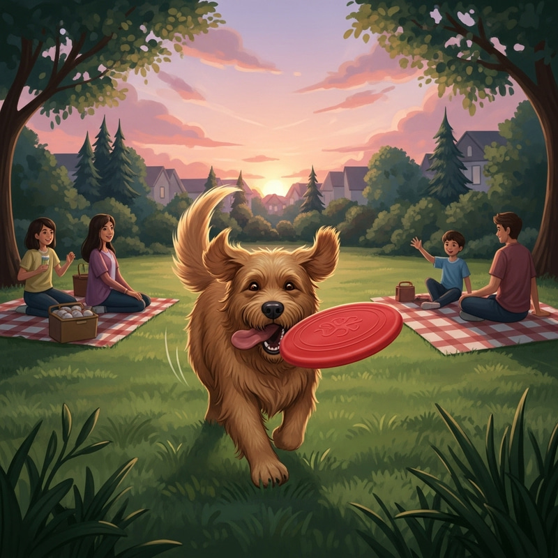 Playful Dog Chasing Frisbee in Park During Golden Hour Playful Dog Chasing Frisbee in Park During Golden Hour