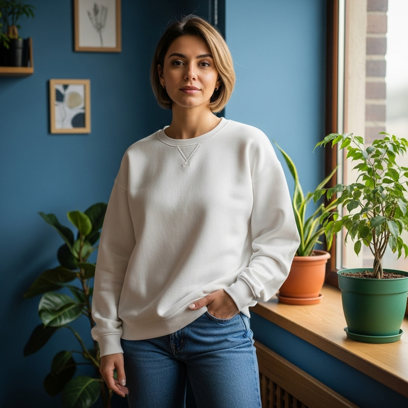 Stunning Woman in White Oversized Sweatshirt | 8k Image f8.0 ISO 100 Stunning Woman in White Oversized Sweatshirt | 8k Image f8.0 ISO 100
