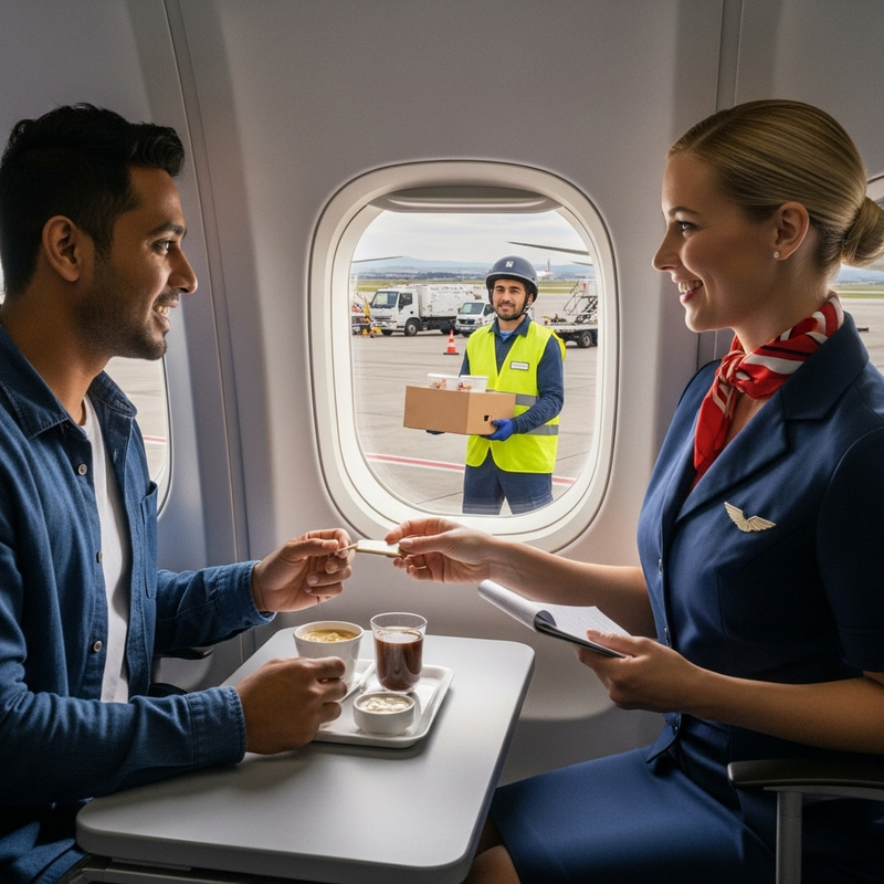 Airplane Food Scene: Order Inside Plane with Courier Delivery