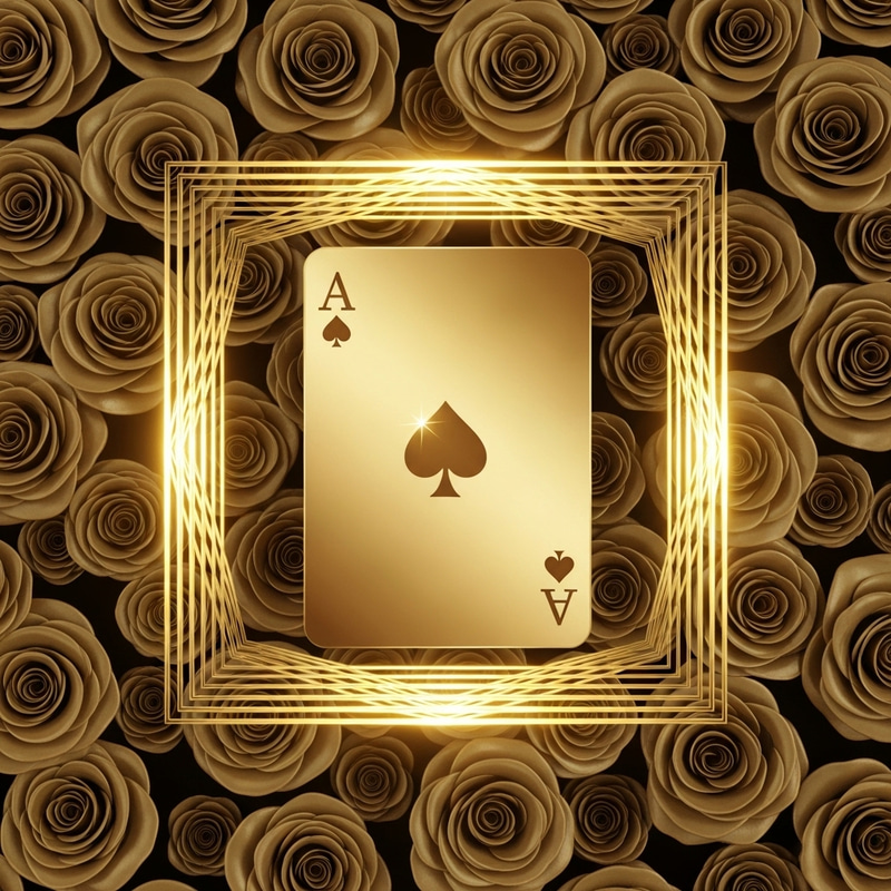 Exquisite Golden Ace Poker Card in Glowing Square Frames with Rose Backdrop Exquisite Golden Ace Poker Card in Glowing Square Frames with Rose Backdrop