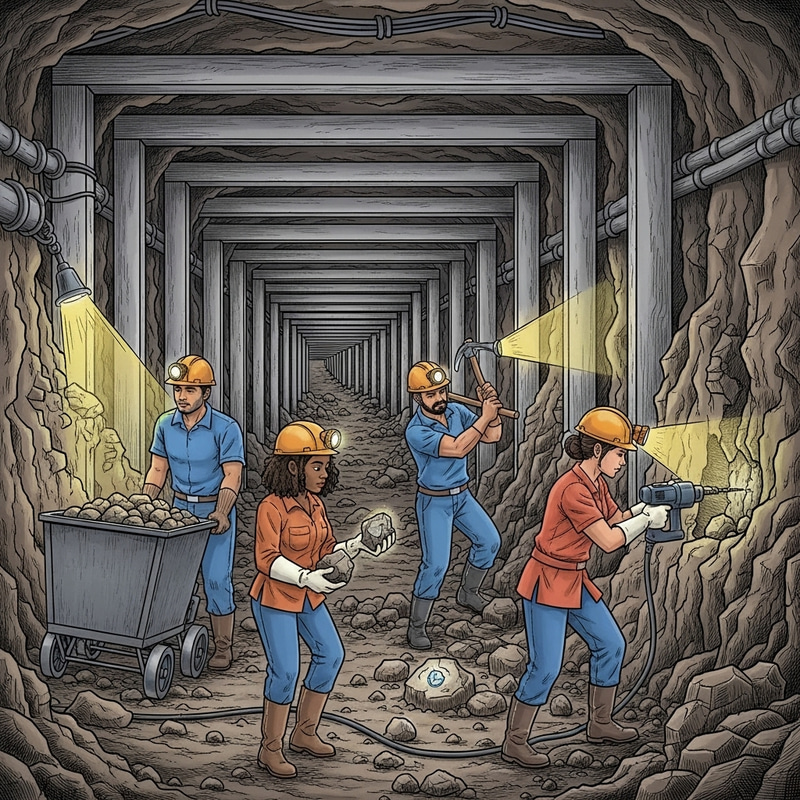 Labor-Intensive Diamond Mining Illustration Labor-Intensive Diamond Mining Illustration