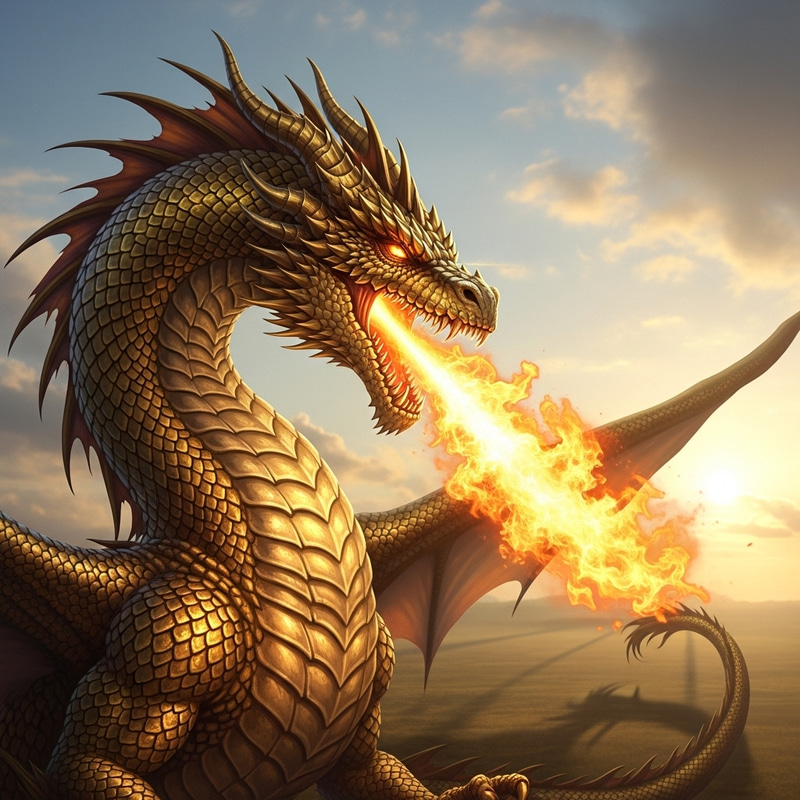 Majestic Golden Dragon Spewing Fire | Unleashing Flames