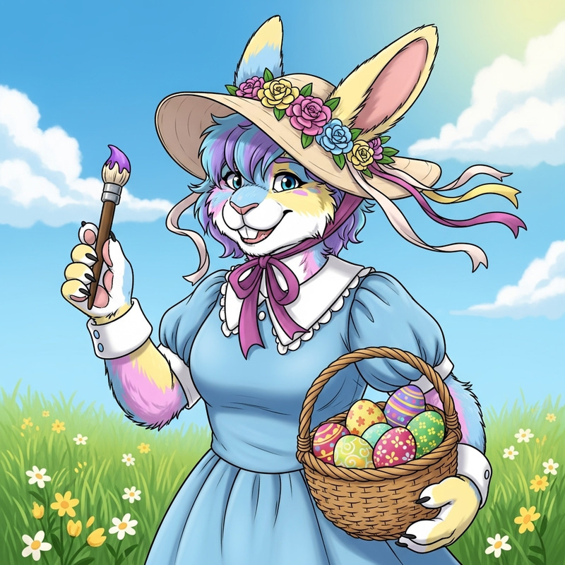 Cheerful Transgender Easter Bunny in Festive Outfit - Comic-Style Illustration