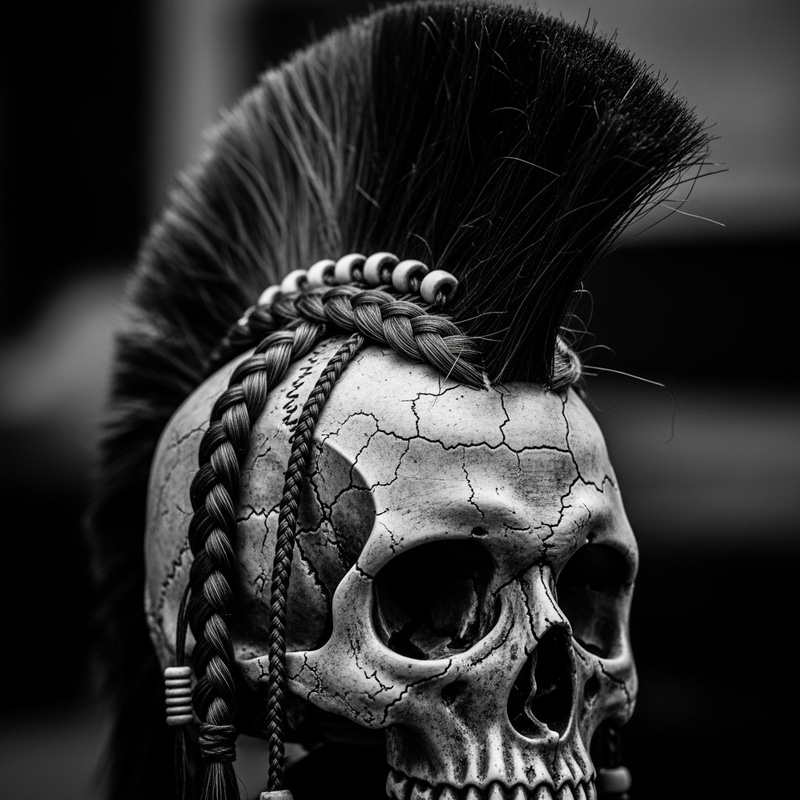 Viking Skull Art: Black and White Mohawk Design Viking Skull Art: Black and White Mohawk Design