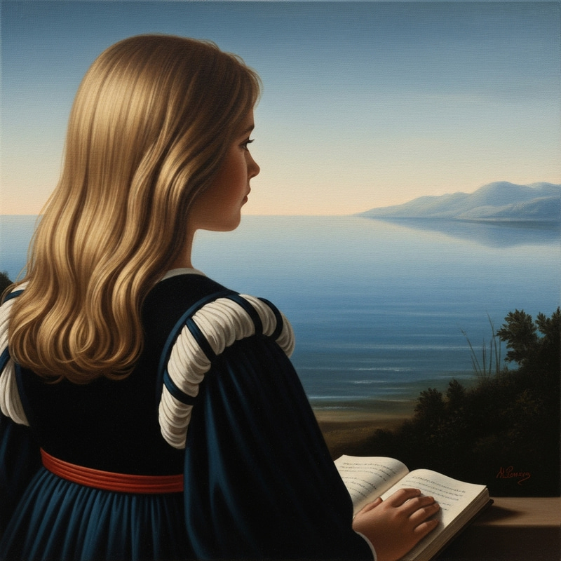 12-Year-Old Girl with Long Blonde Hair Gazing at Sea 12-Year-Old Girl with Long Blonde Hair Gazing at Sea