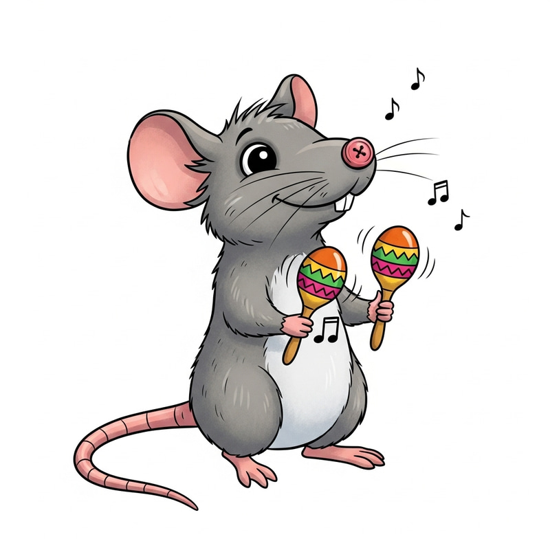 Playful Cartoon Rat with Maracas: Animated Fun