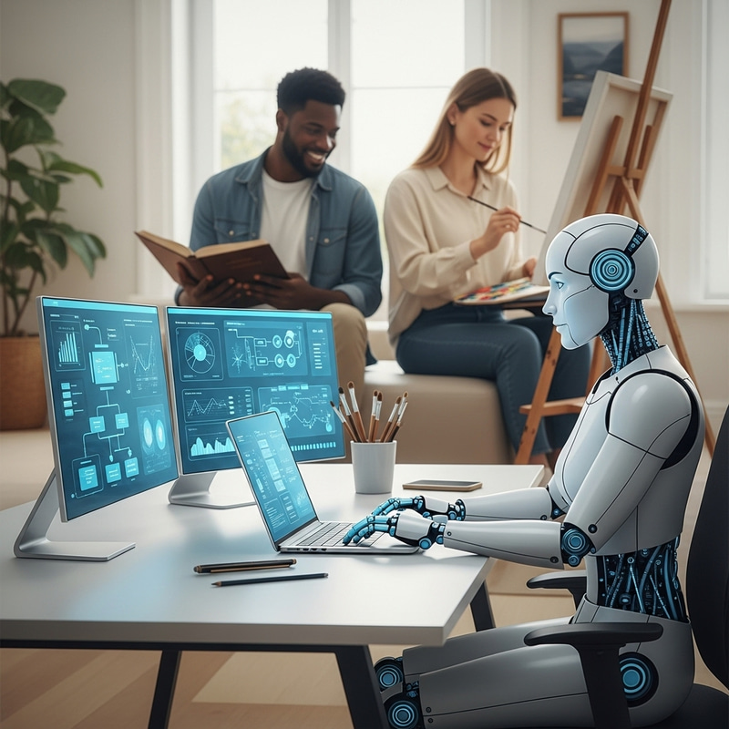 Harmony of AI Business Management & Personal Leisure Scene Harmony of AI Business Management & Personal Leisure Scene