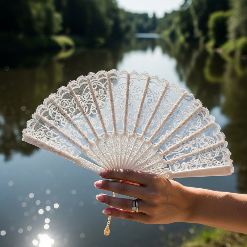 Feminine Lace Fan by the Riverside | Elegant Jewelry