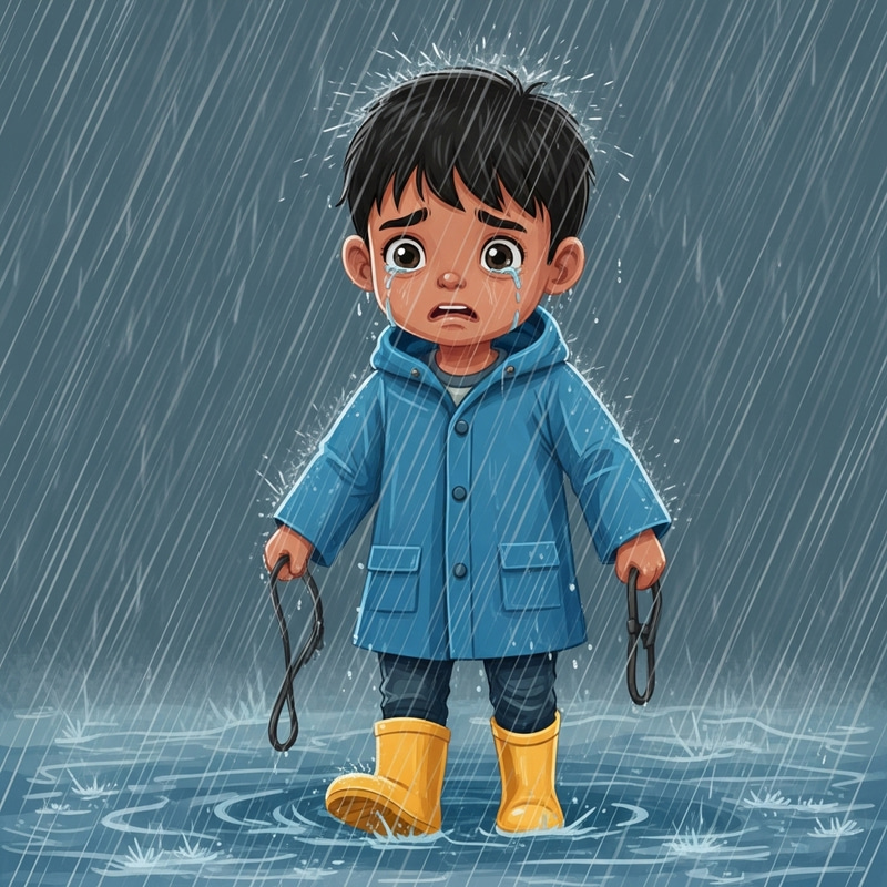 Heartbreaking Scene: Young South Asian Boy Searching for Lost Dog in Rain Heartbreaking Scene: Young South Asian Boy Searching for Lost Dog in Rain