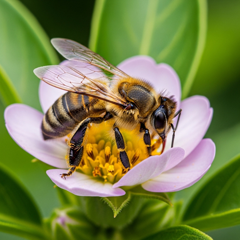 Bee Pollinating Flower Closeup