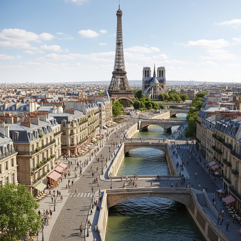 Immersive 3D View of Paris | Eiffel Tower, Seine River & Notre Dame