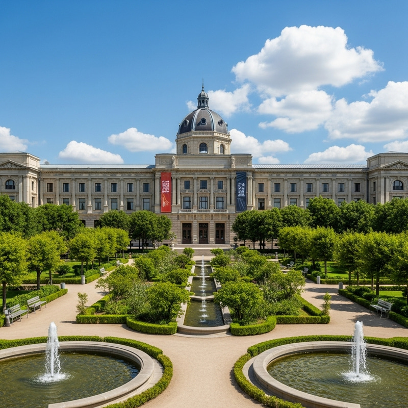 Tranquil Outdoor Museum with Fountains & Greenery Tranquil Outdoor Museum with Fountains & Greenery