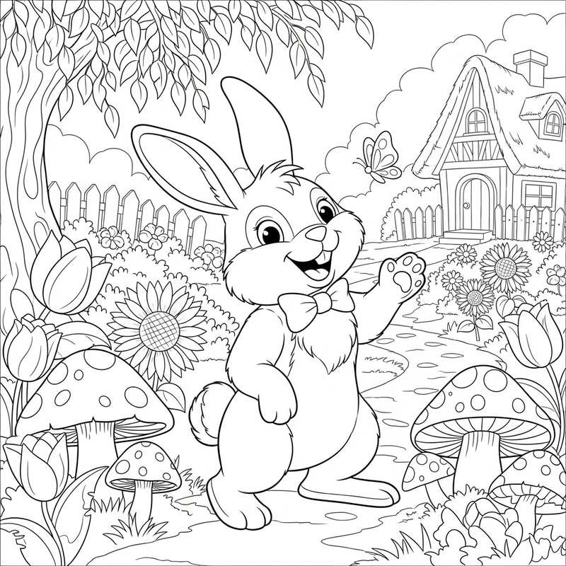 Classic Children's Book Rabbit Cartoon for Coloring by 7-year-old Classic Children's Book Rabbit Cartoon for Coloring by 7-year-old