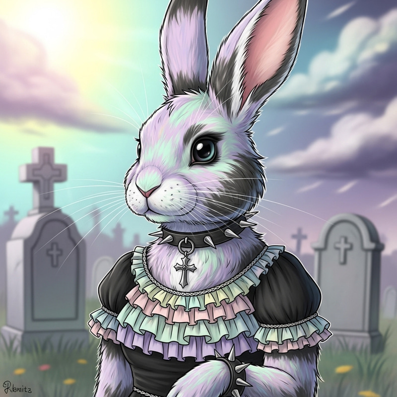 Pastel Goth Rabbit | Dark & Soft Colors Stylishly Blend