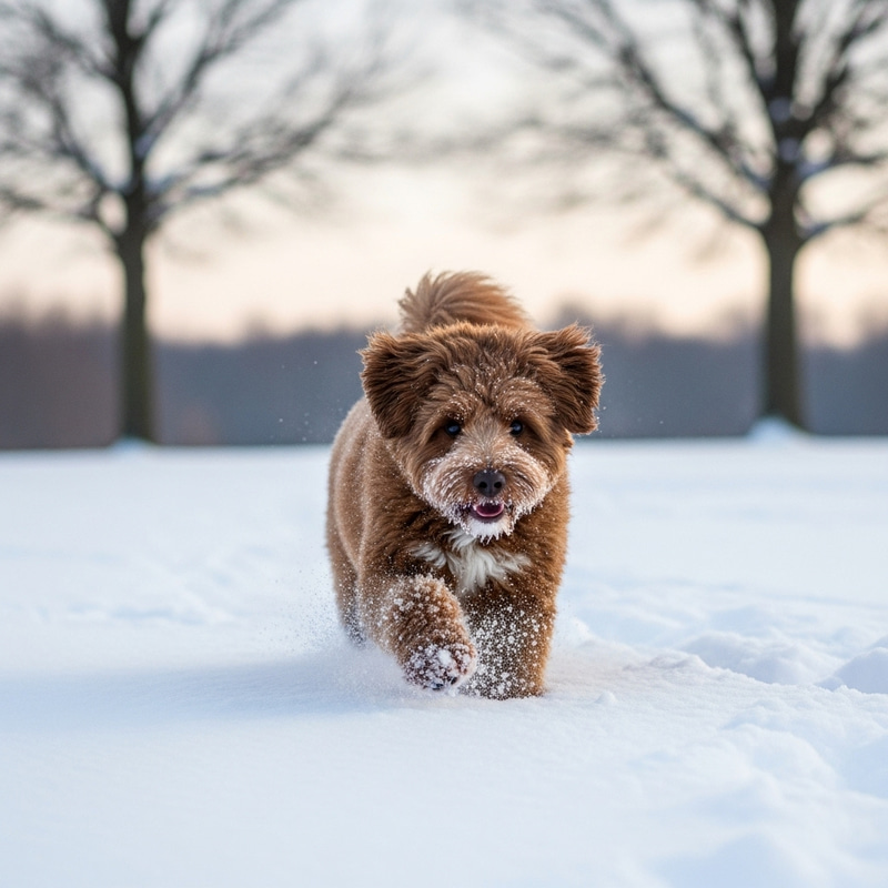 Fluffy Brown Dog Walking in Winter Wonderland | Snow Exploration