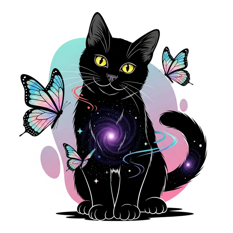 Playful Black Cat: Surrealistic Digital Illustration in Minimalist Style Playful Black Cat: Surrealistic Digital Illustration in Minimalist Style