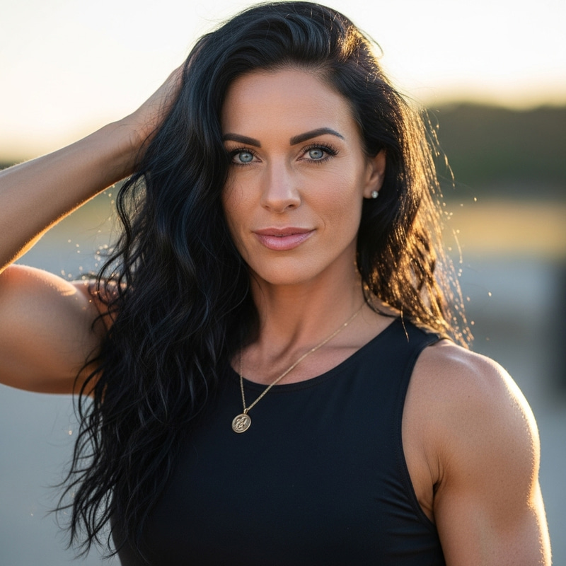 Stunning Woman with Blue Eyes, Wavy Black Hair & Fair Skin