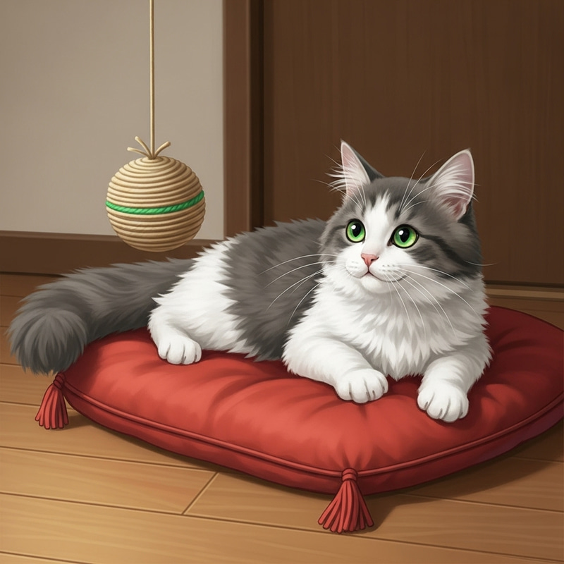 Beautiful Cat Resting on Red Cushion Beautiful Cat Resting on Red Cushion