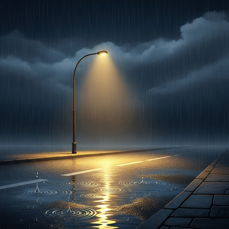 Tranquil Rain in City: Peaceful Night Rain Scene