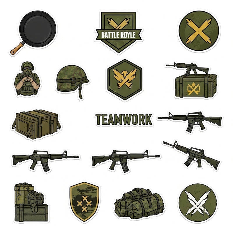 Pubg Mobile Inspired Sticker Set | Military-themed Designs Pubg Mobile Inspired Sticker Set | Military-themed Designs