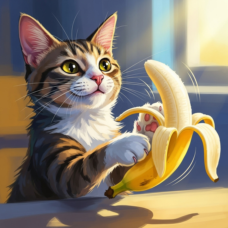 Joyful Cat with Banana - Whimsical Digital Art Joyful Cat with Banana - Whimsical Digital Art