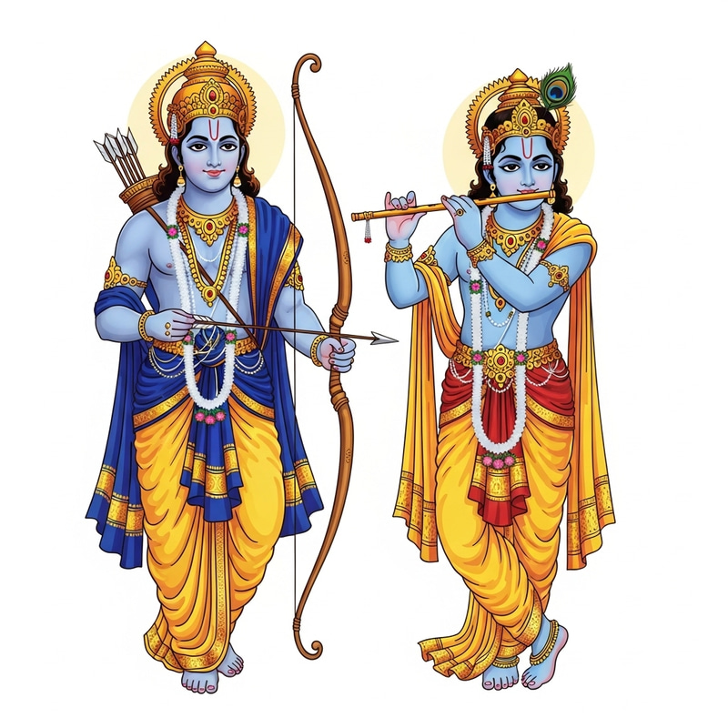 Lord Rama and Lord Krishna: Spiritual Harmony Depiction