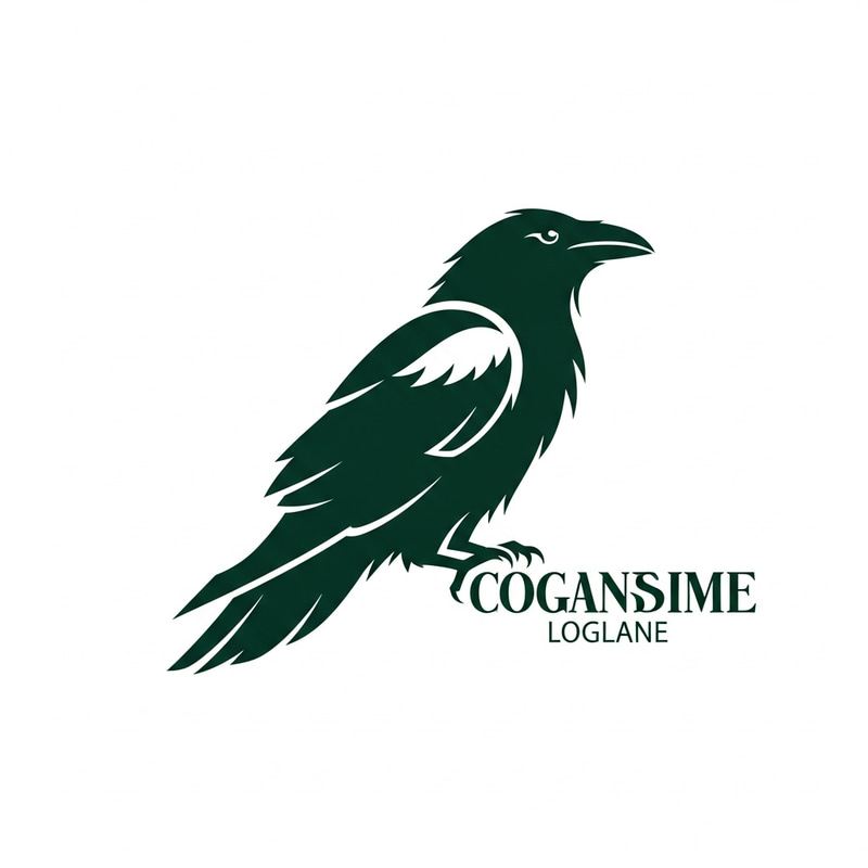 Stylized Raven Logo in Dark Emerald Green | Symbol of Mystery & Sophistication Stylized Raven Logo in Dark Emerald Green | Symbol of Mystery & Sophistication